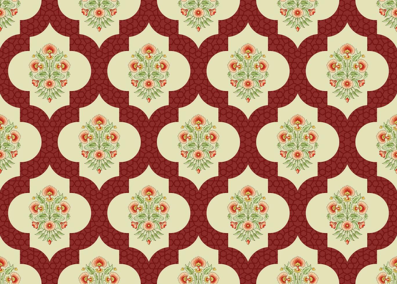 Mughal floral seamless pattern. Beautiful Mughal flower motif with pattern design. vector