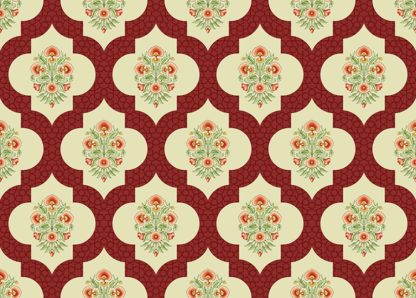 Mughal floral sin costura modelo. hermosa Mughal flor motivo con modelo diseño. vector