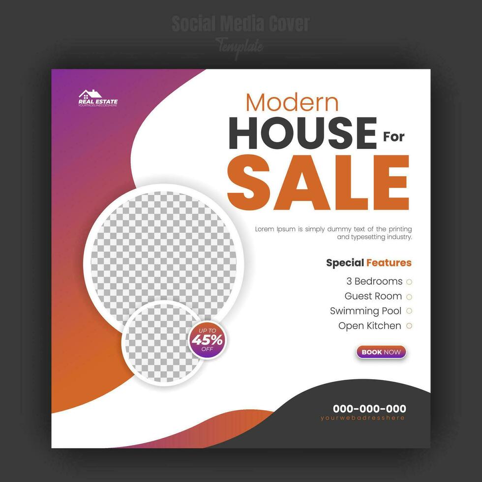 Real estate social media cover design, property sale banner, timeline post, construction dream house business ad design template for social media banner with brown, black colorful shapes white ground vector