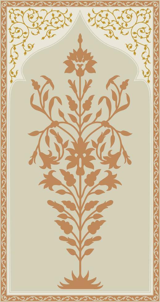 Mughal hand drawn Mughal illustration for wall painting. Digital flower textile design, digital print. Botanical floral ethnic motif. vector