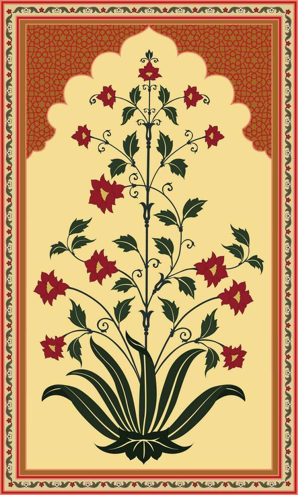 Tradition Mughal motif, Mughal illustration for wall painting. Mughal flower vector background.