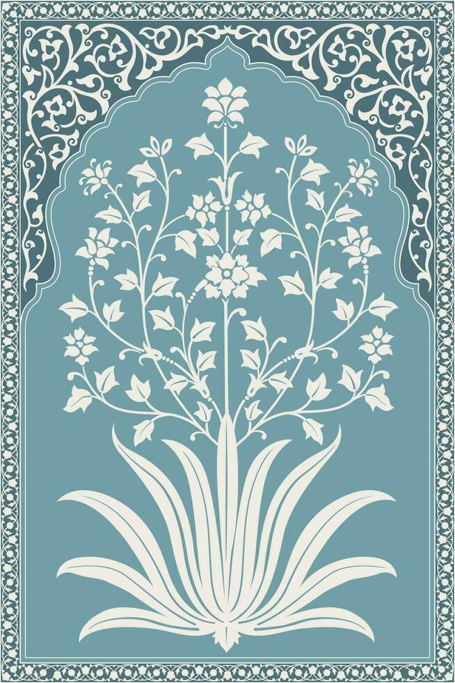 Traditional Indian flower motif. Mughal hand drawn Mughal wall paintings. Mughal illustration for wall painting. Mughal vector background.