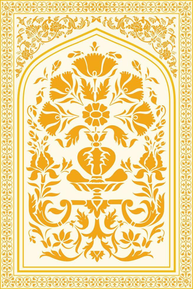 Mughal hand drawn Mughal illustration for wall painting. Digital flower textile design, digital print. Botanical floral ethnic motif. vector