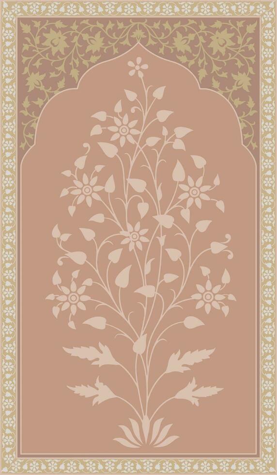 Mughal hand drawn Mughal illustration for wall painting. Digital flower textile design, digital print. Botanical floral ethnic motif. vector