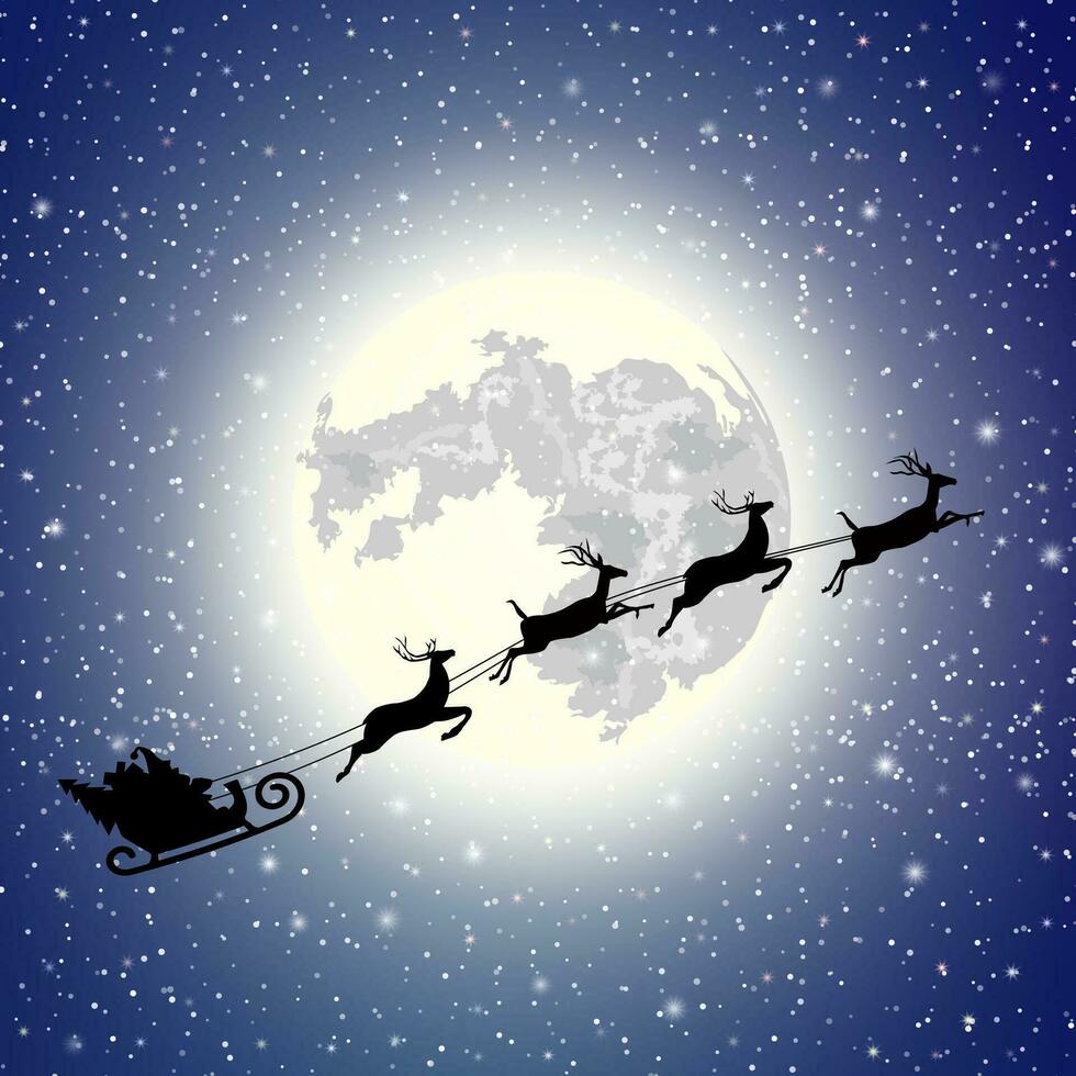 silhouette Santa Claus sleigh vector