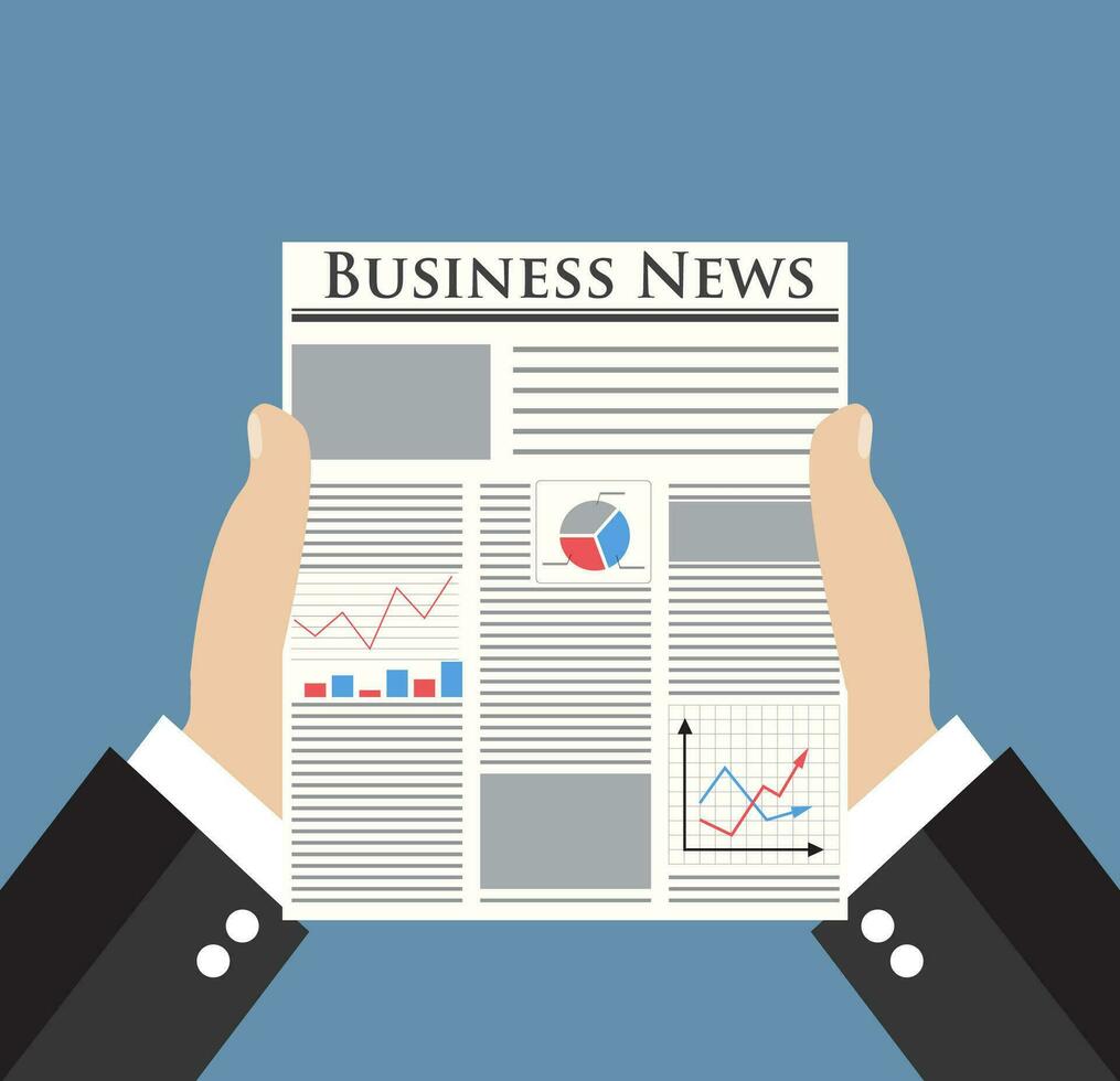 Businessman holding Business News newspaper vector