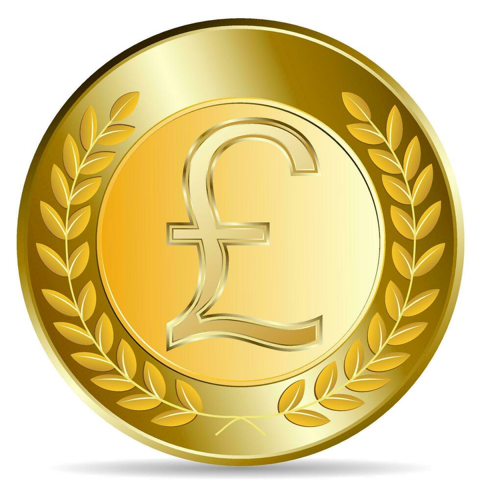 Gold coin with pound sterling sign. vector