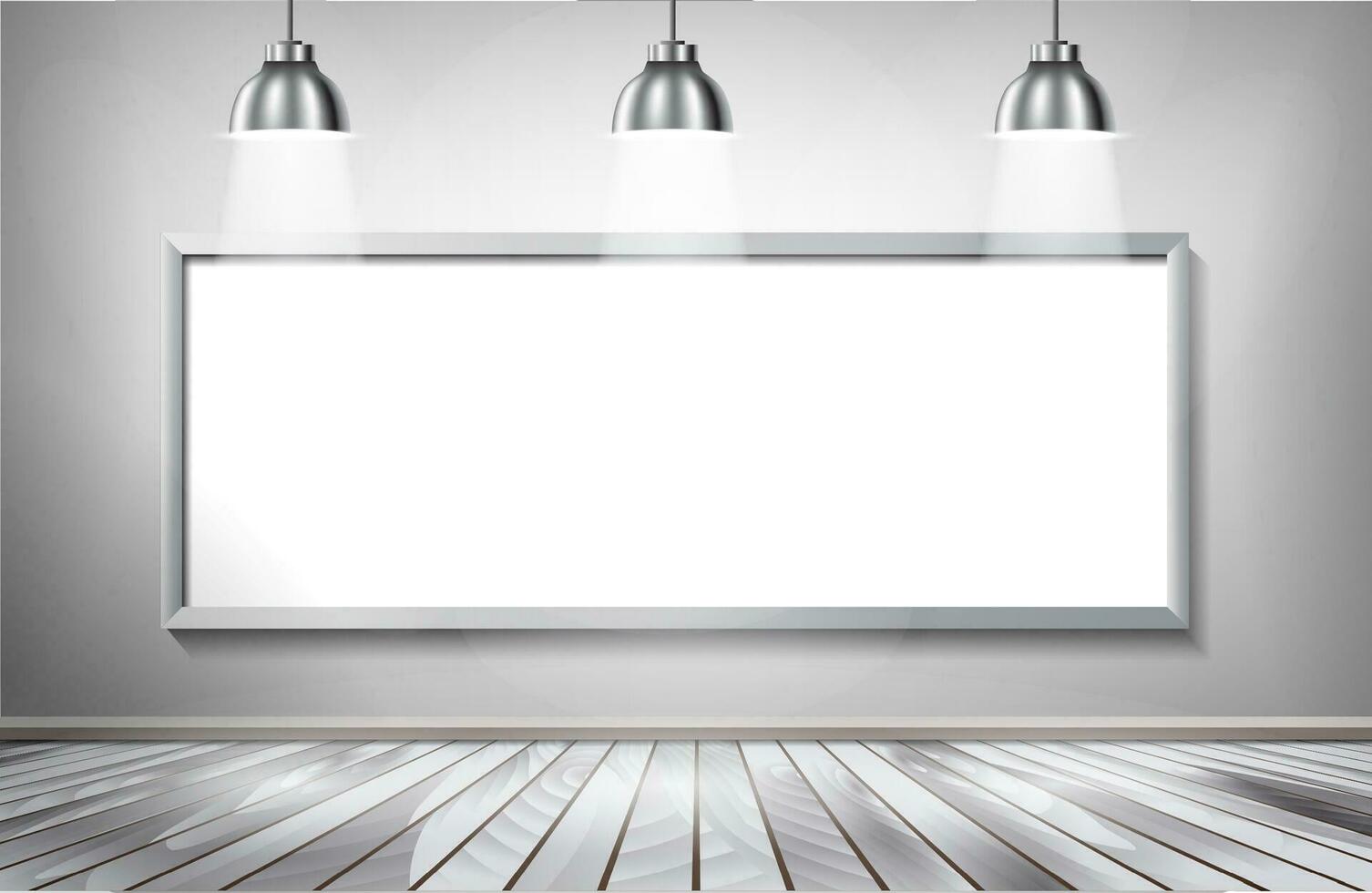 White brick show room with spotlights. vector