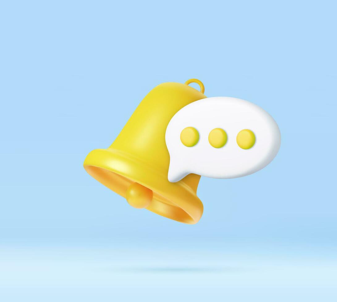 3D Bell notification with speech bubble. vector