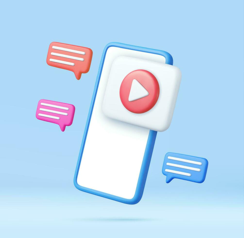 3d Mobile icon playing video, vector