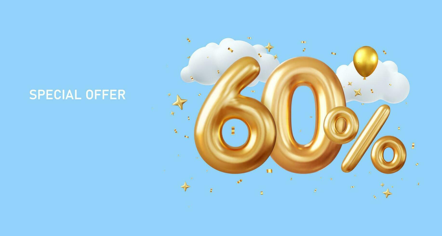 3d 60 percent off discount vector