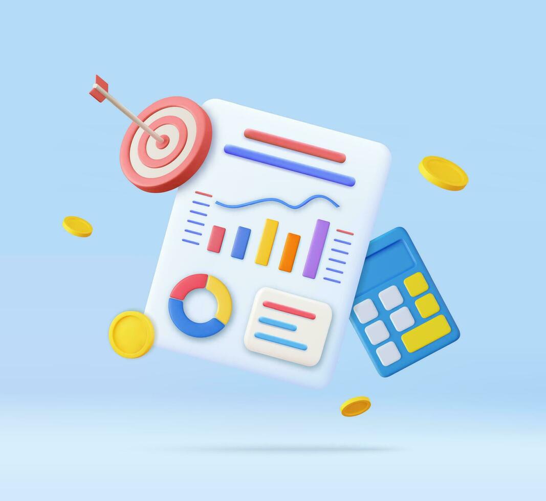 3d Calculator, bar chart, shooting target vector