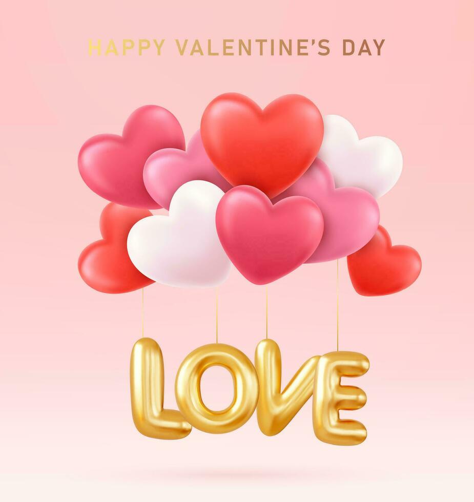 3d Happy Valentines Day banner vector