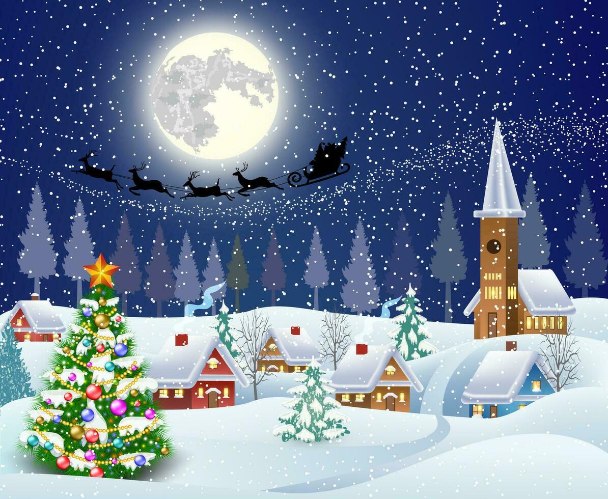 snowy village landscape vector