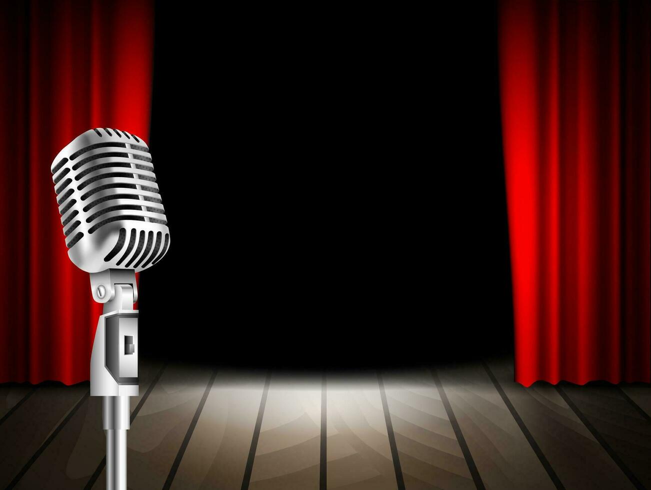 Microphone and red curtain vector