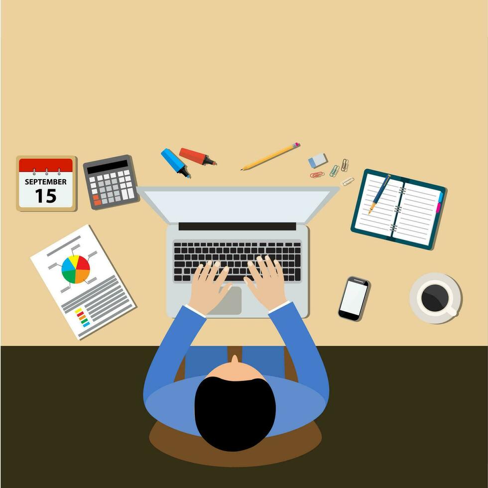 businessman office desk workplace concept vector