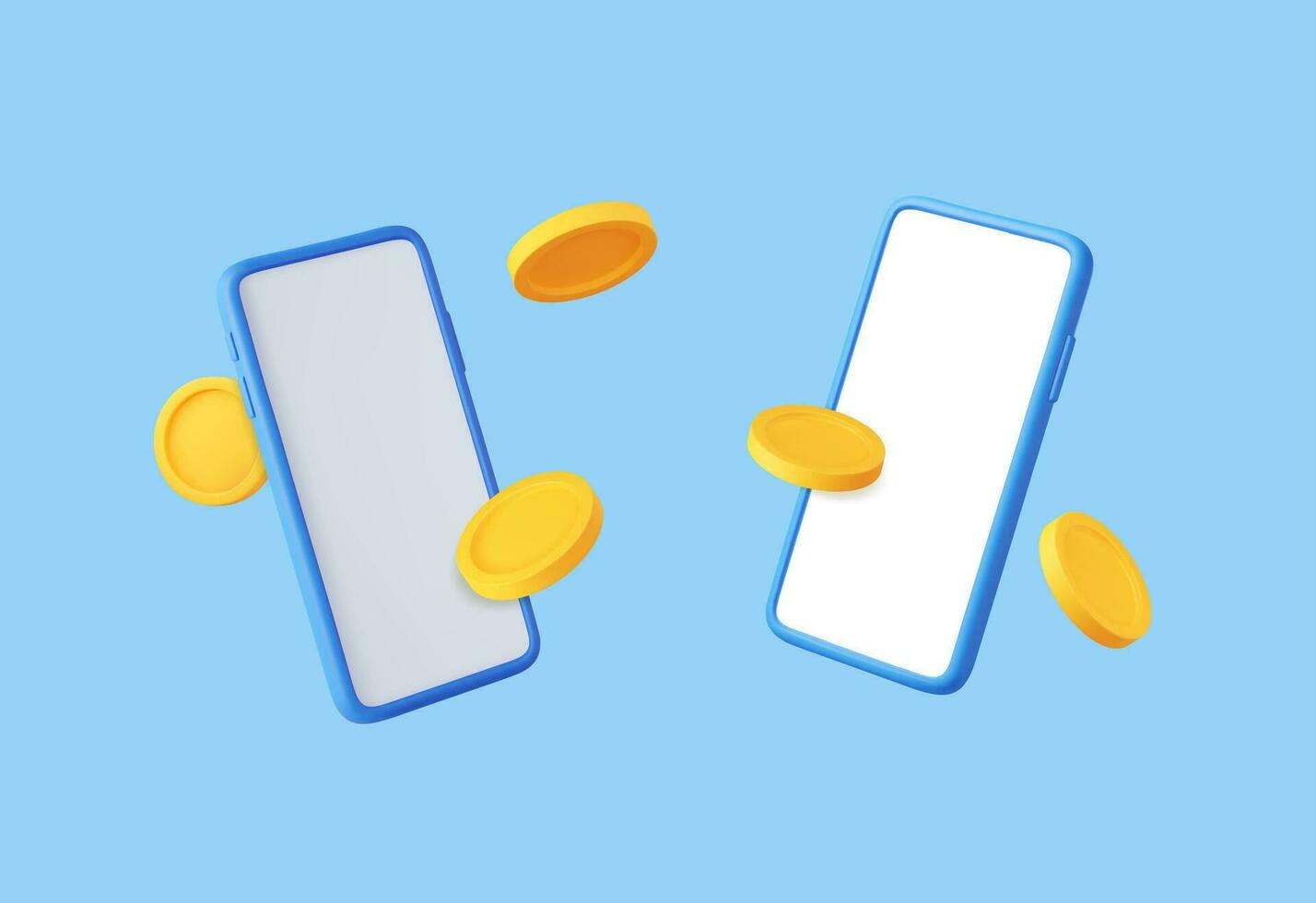 3D Flying Coins with Two Smartphones. vector