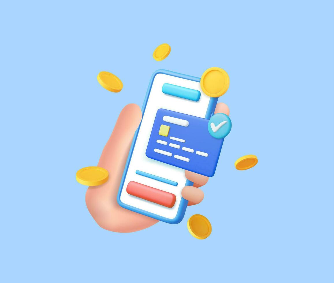 3D mobile phone with credit card vector