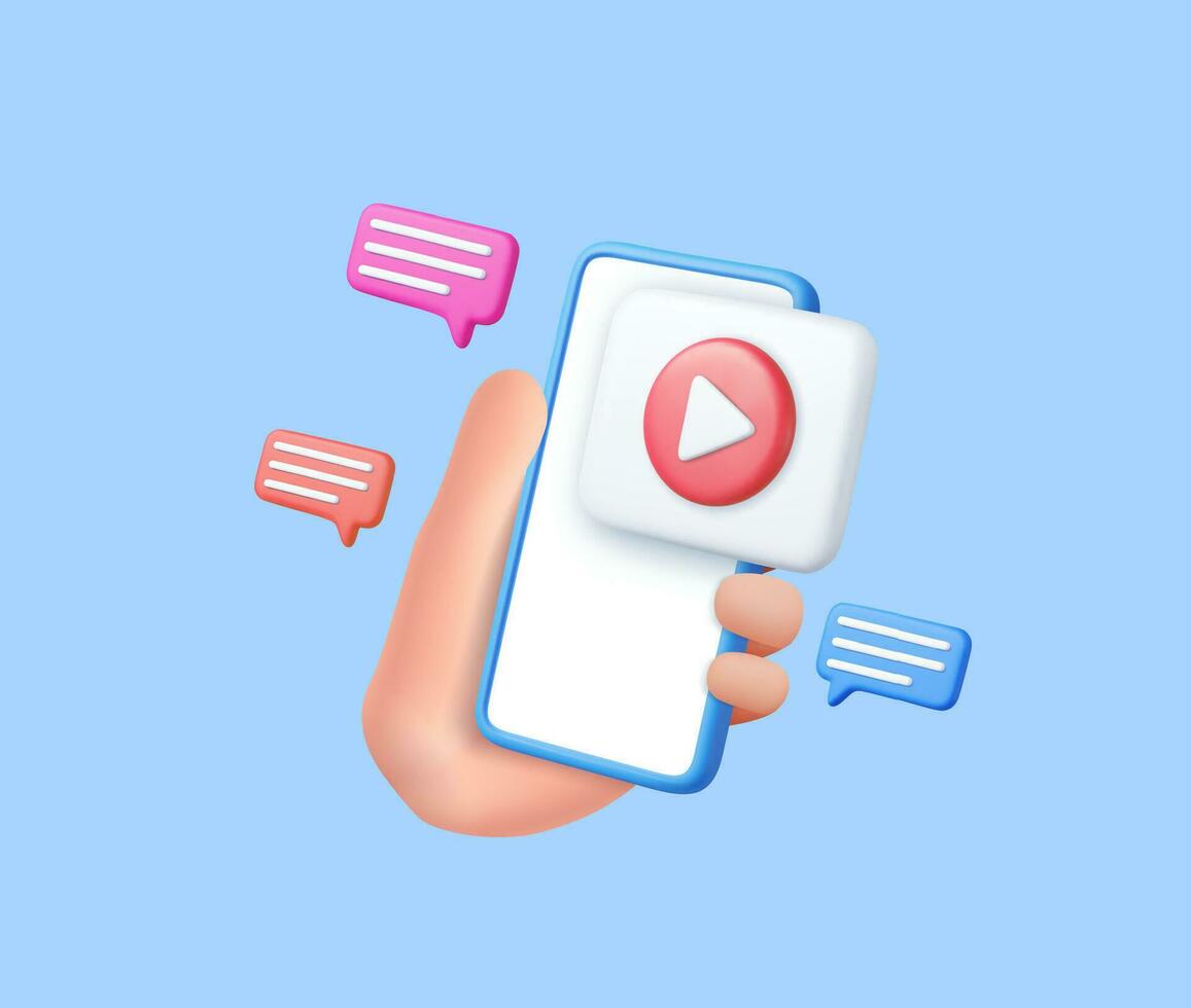 3d Mobile icon playing video, vector