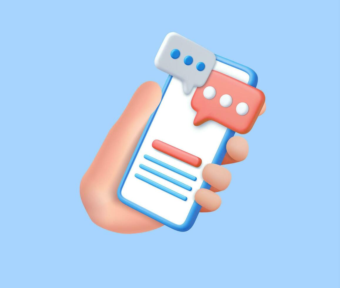 3D render smartphone with floating chat vector