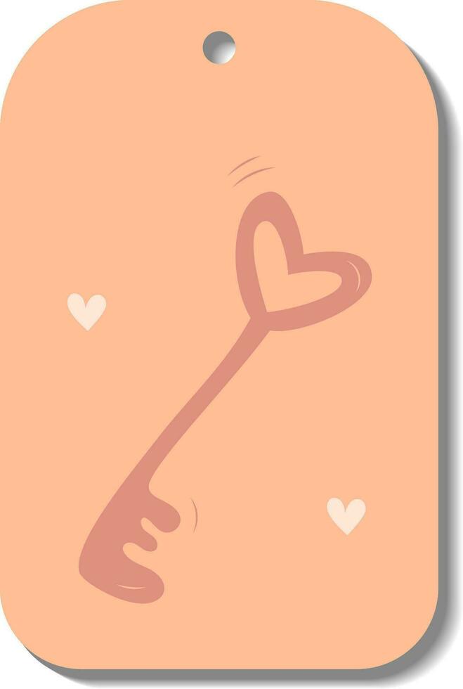 Single hand draw valentine labels,badge isolated on white.Label with key and hearts. Tag in doodle style. Peach fuzz,beige, pink and red colors. vector