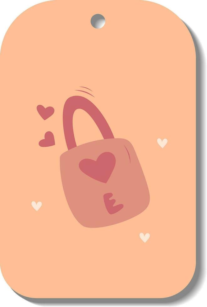 Single hand draw valentine labels,badge isolated on white.Label with lock and hearts. Tag in doodle style. Peach fuzz,beige, pink and red colors. vector