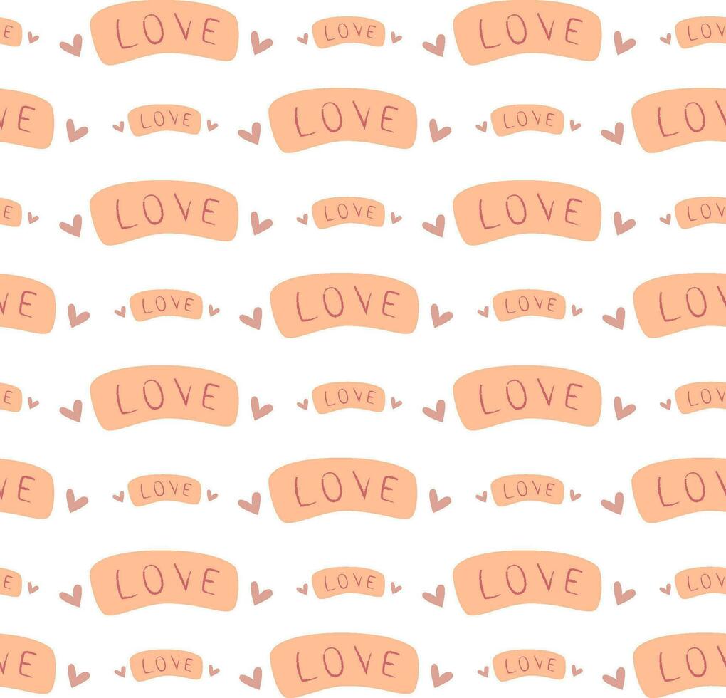 Seamless pattern of word love with hearts for Valentine's day in peach fuzz color.Vector. vector