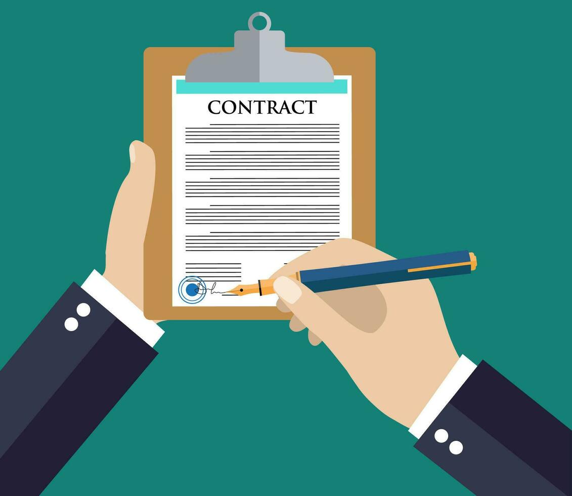 Man signs document vector
