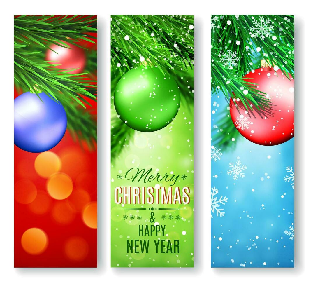 conjunto de Tres pancartas con Navidad y nuevo año vector