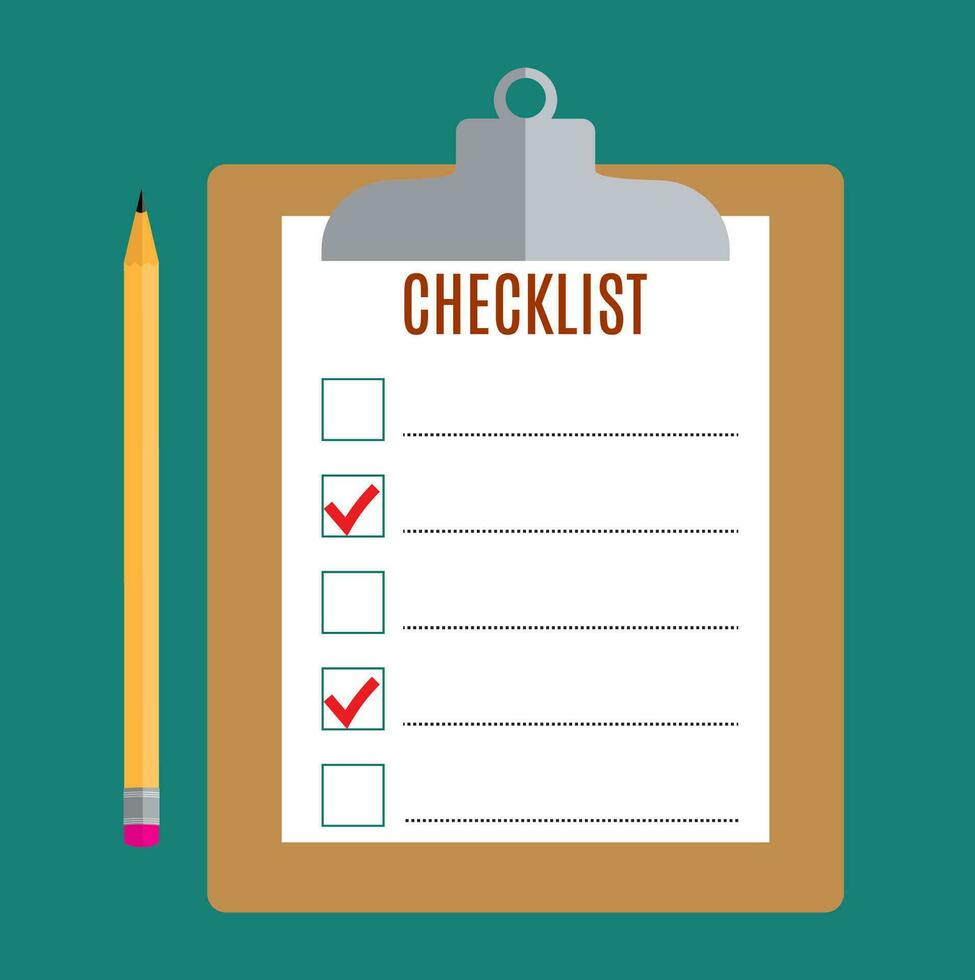 Clipboard with blank checklist form, vector