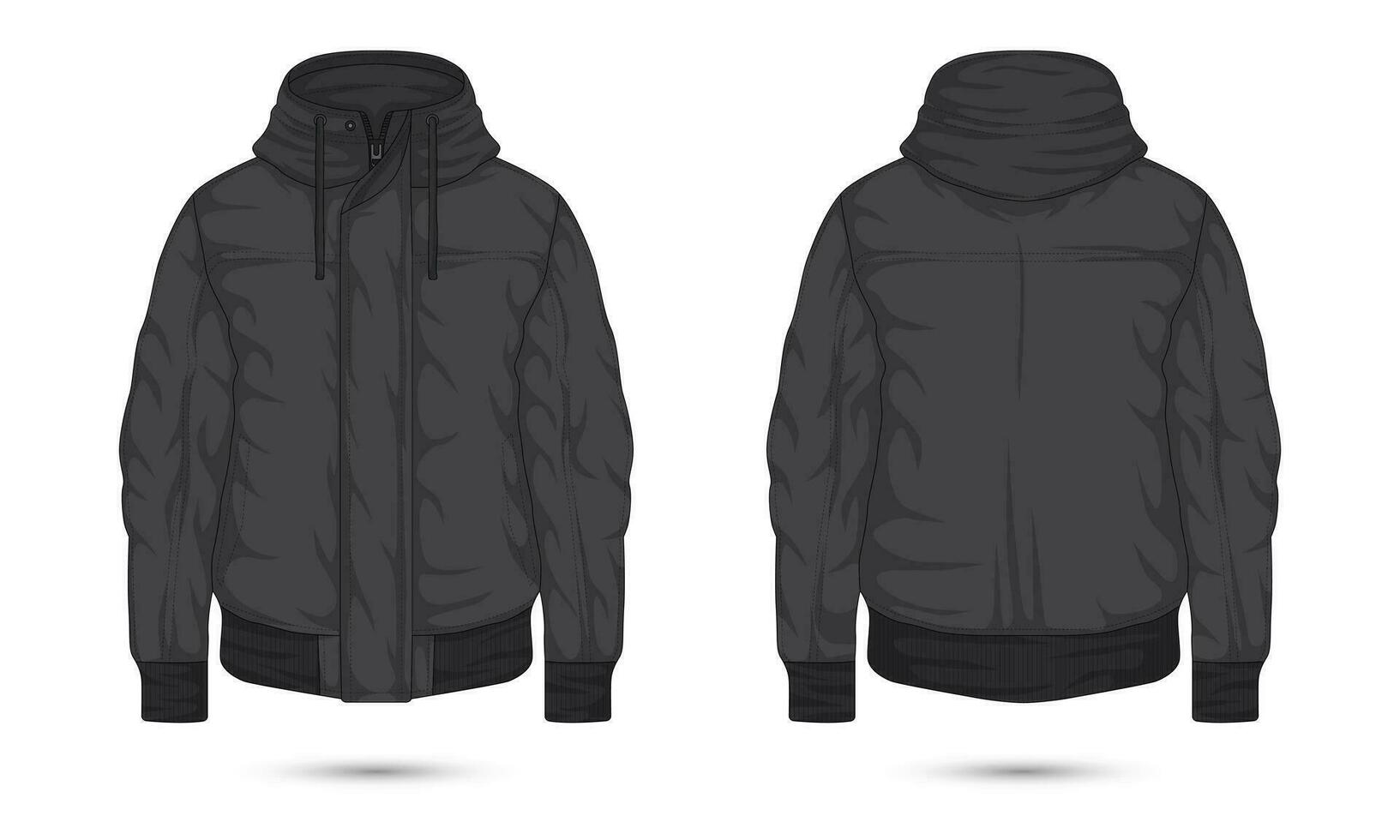 Black hooded jacket template front and back view vector