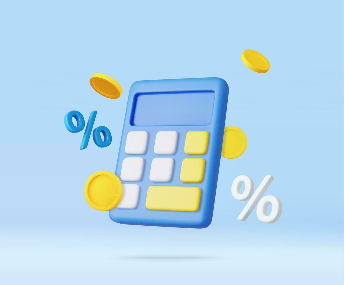 3D Calculator with floating coin. vector