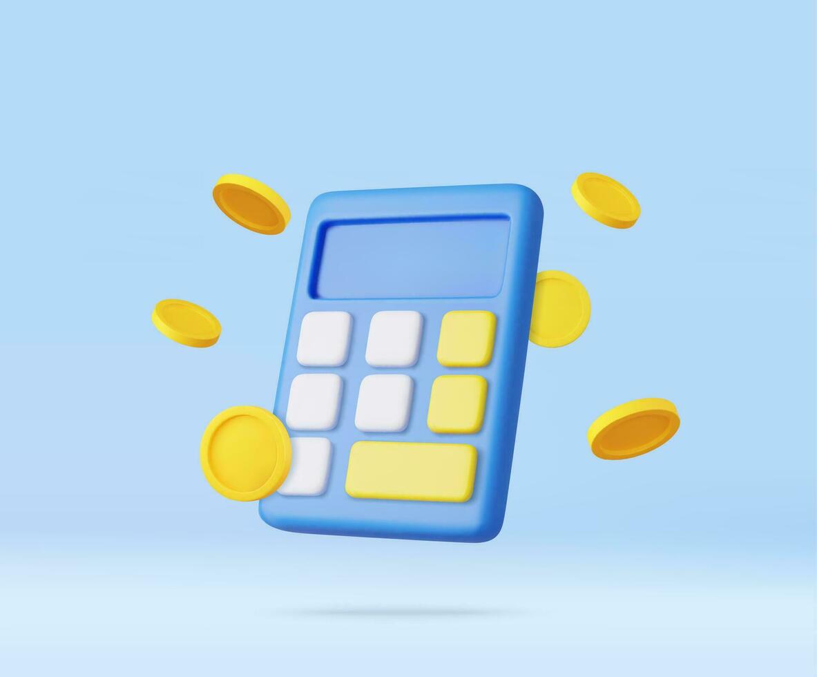 3D Calculator with floating coin. vector
