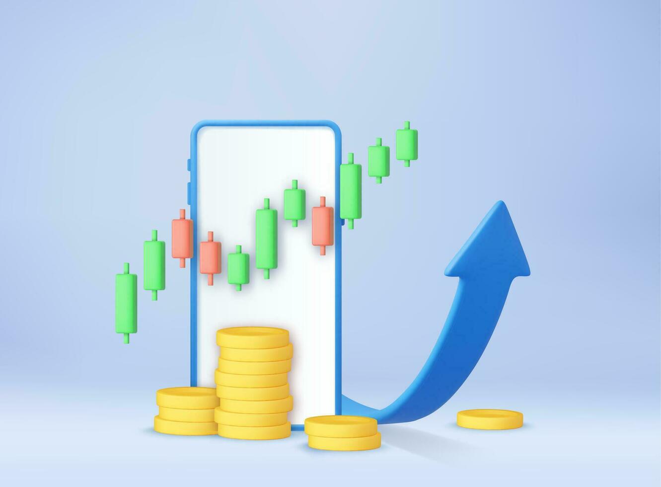 3D mobile phone funding business graph vector