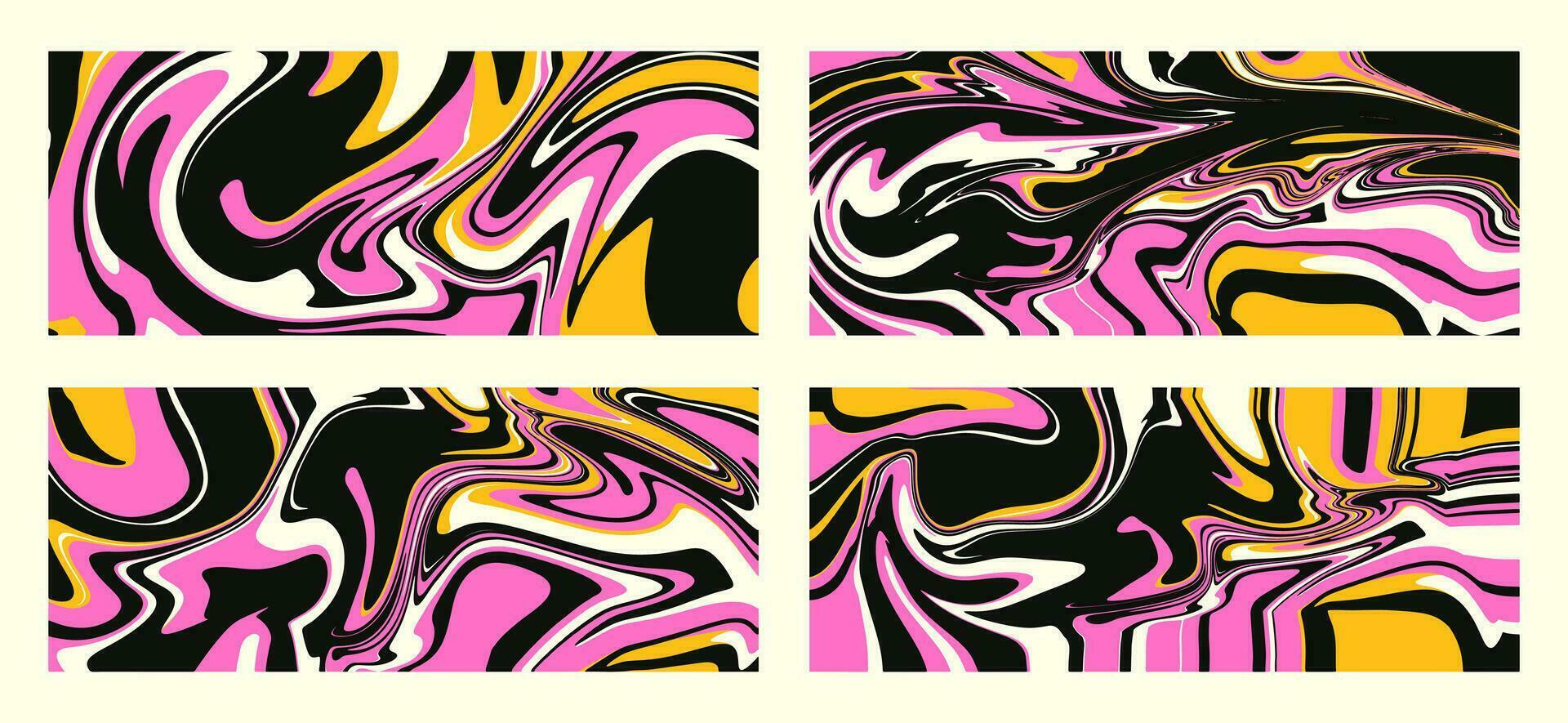 conjunto de ondulado trippy patrones en psicodélico colores. vector resumen antecedentes. estético textura con fluido olas en el estilo de el 1970