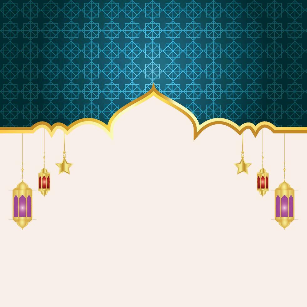 Meraj Un Nabi Islamic Frame With Lantern Ramadan Kareem Arabic Border Flyer Poster Design vector