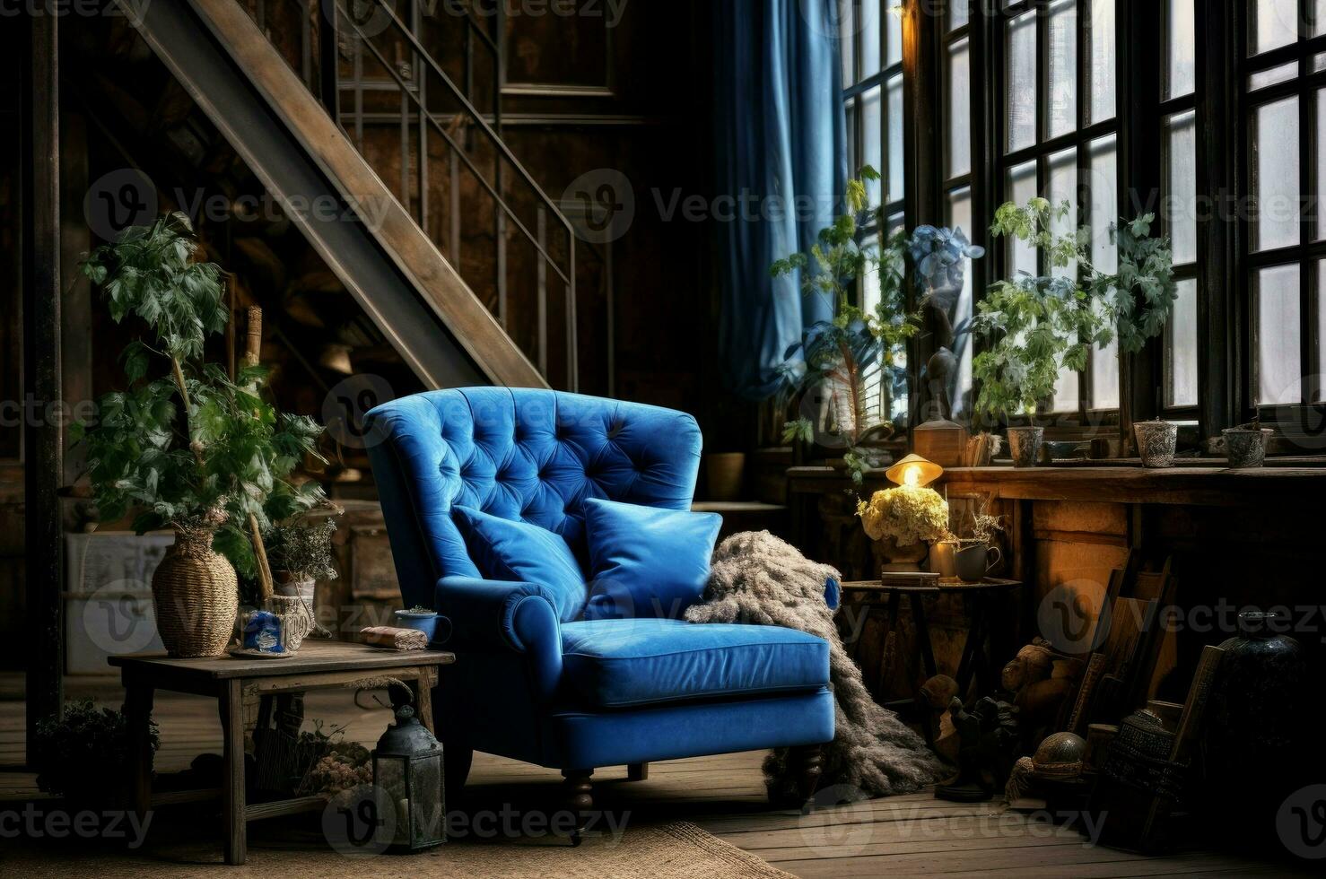 AI generated Bold Blue armchair modern. Generate Ai photo