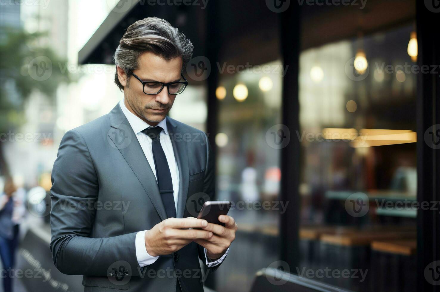 AI generated Airport businessman with smartphone. Generate Ai photo