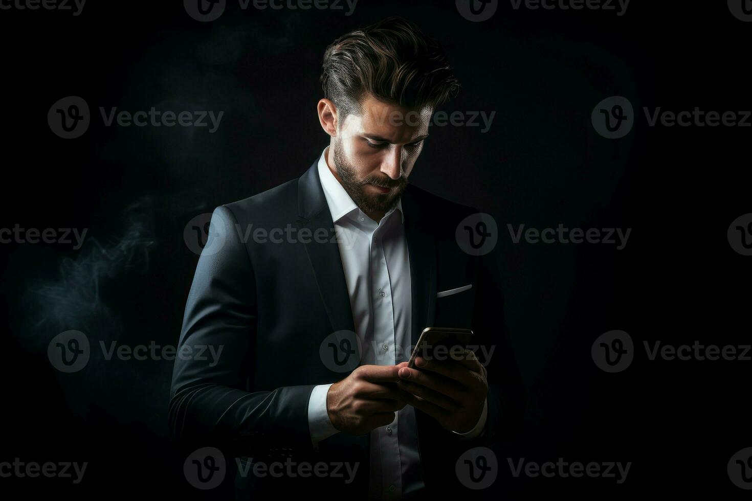AI generated Determined Airport businessman with smartphone. Generate Ai photo