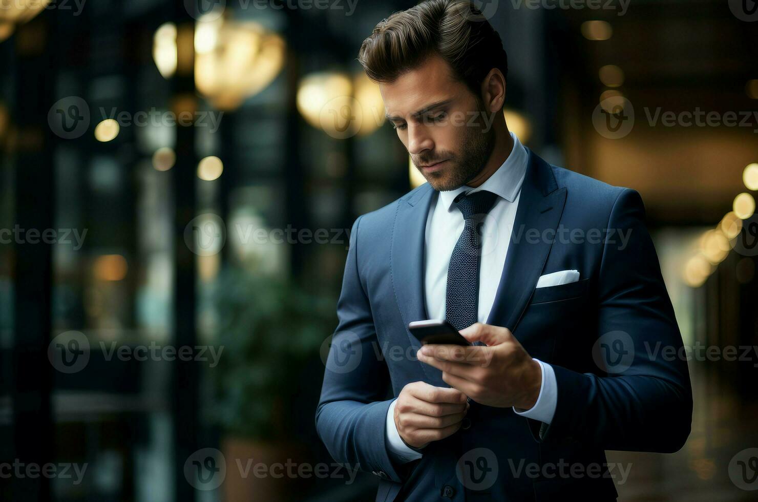 AI generated Busy Airport businessman with smartphone. Generate Ai photo