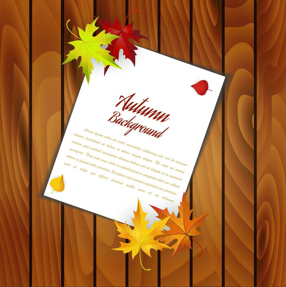 Wooden Background With Autumn Leaves vector