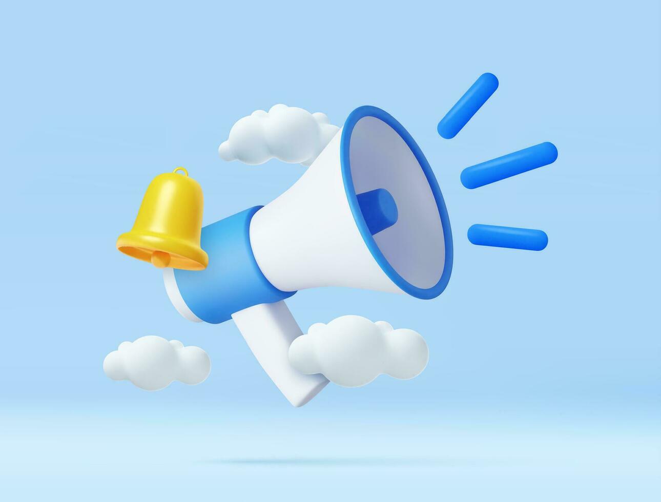 3D Cartoon Megaphone with Bell notification. vector