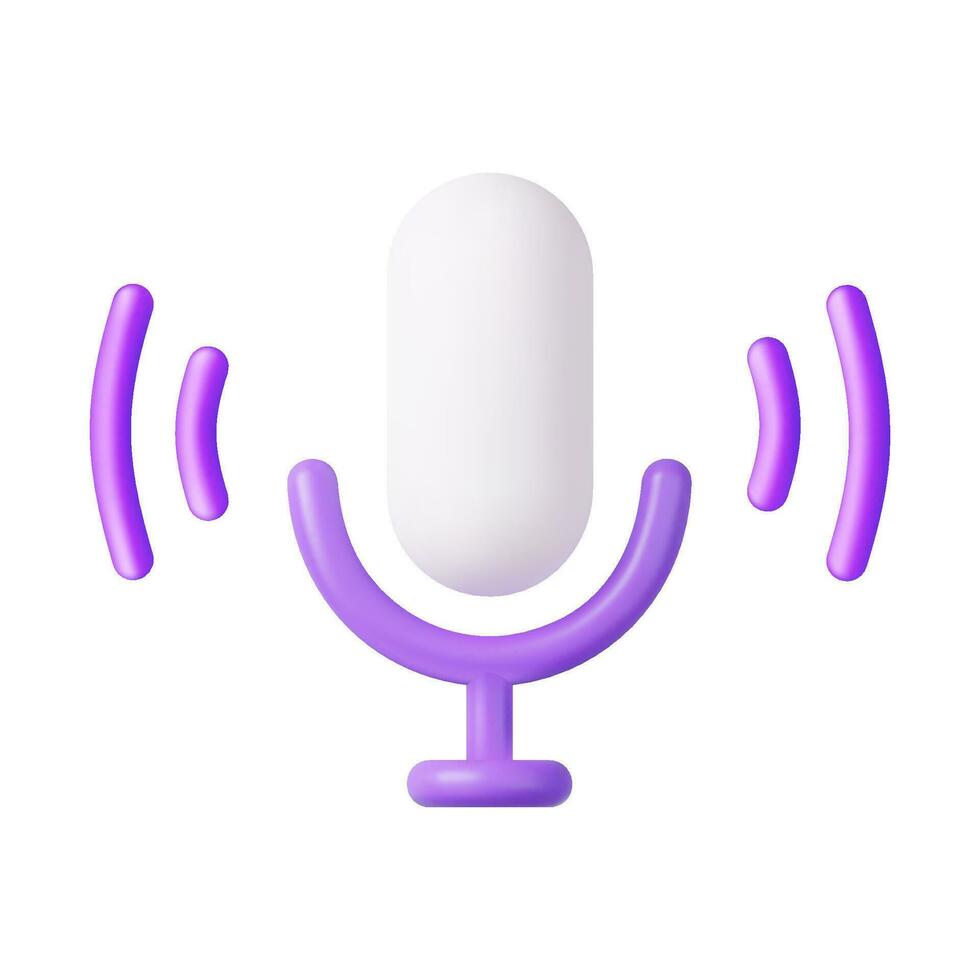3d podcast micrófono en pararse, audio equipo vector