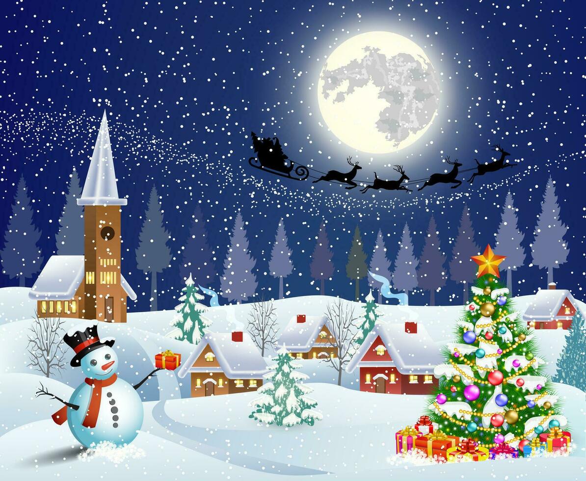 snowy village landscape vector