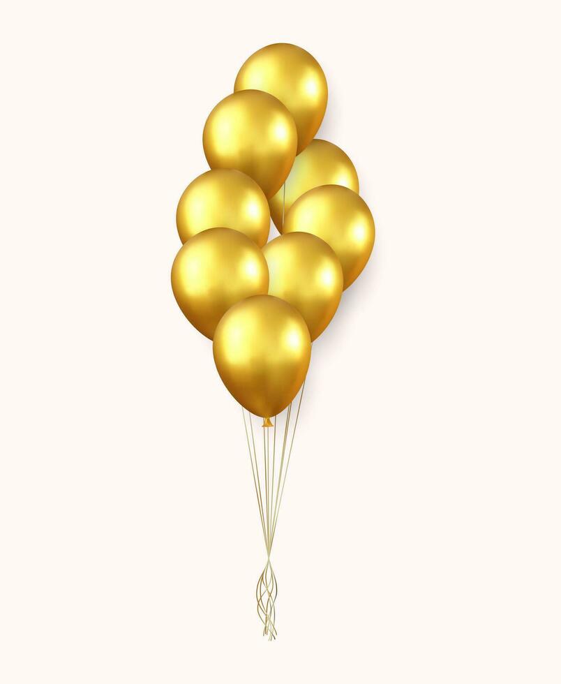 3d Realistic gold Happy Birthday Balloons Flying for Party and Celebrations vector