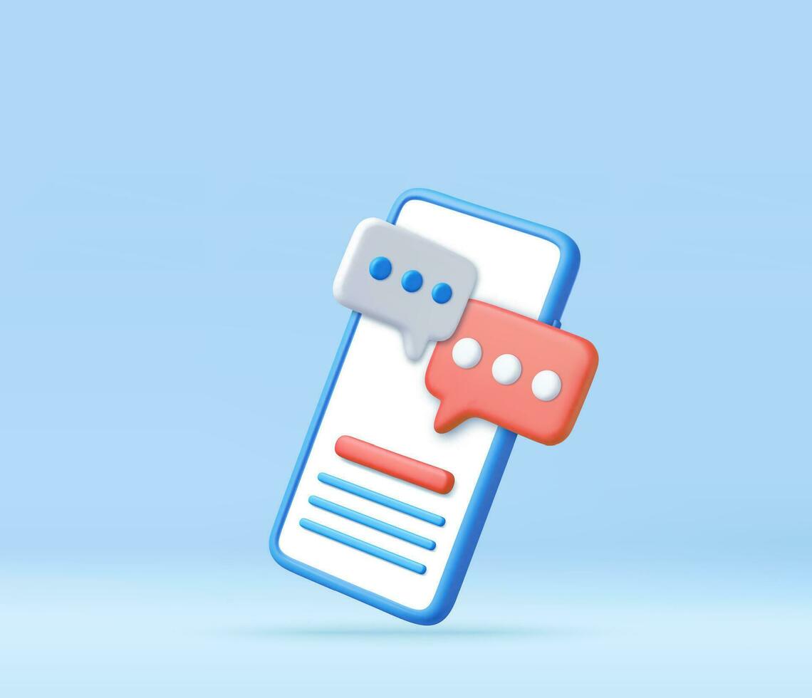 3D render smartphone with floating chat vector