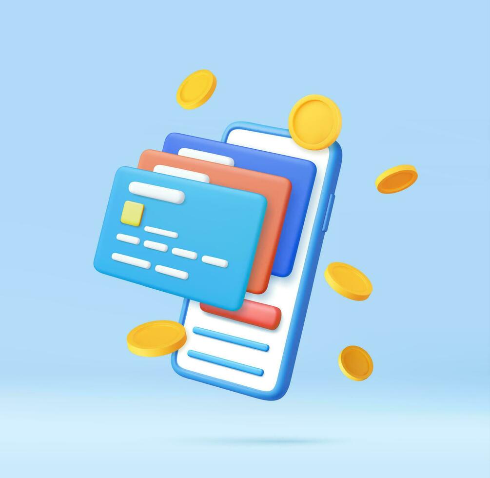 3D mobile phone with credit card vector