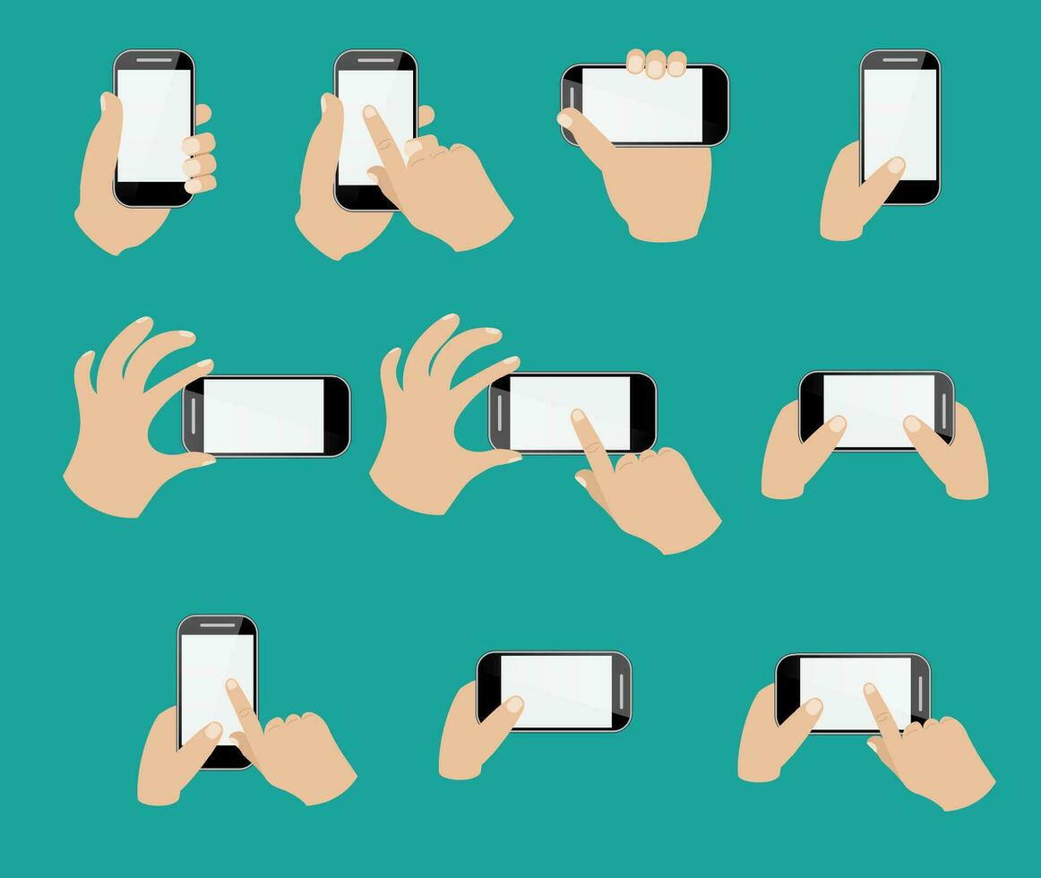 Set of hand holding smart phone vector