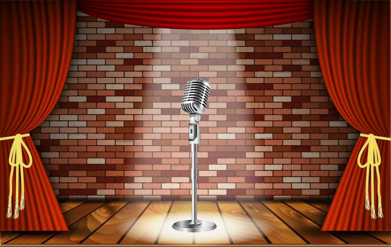 Microphone and red curtain vector