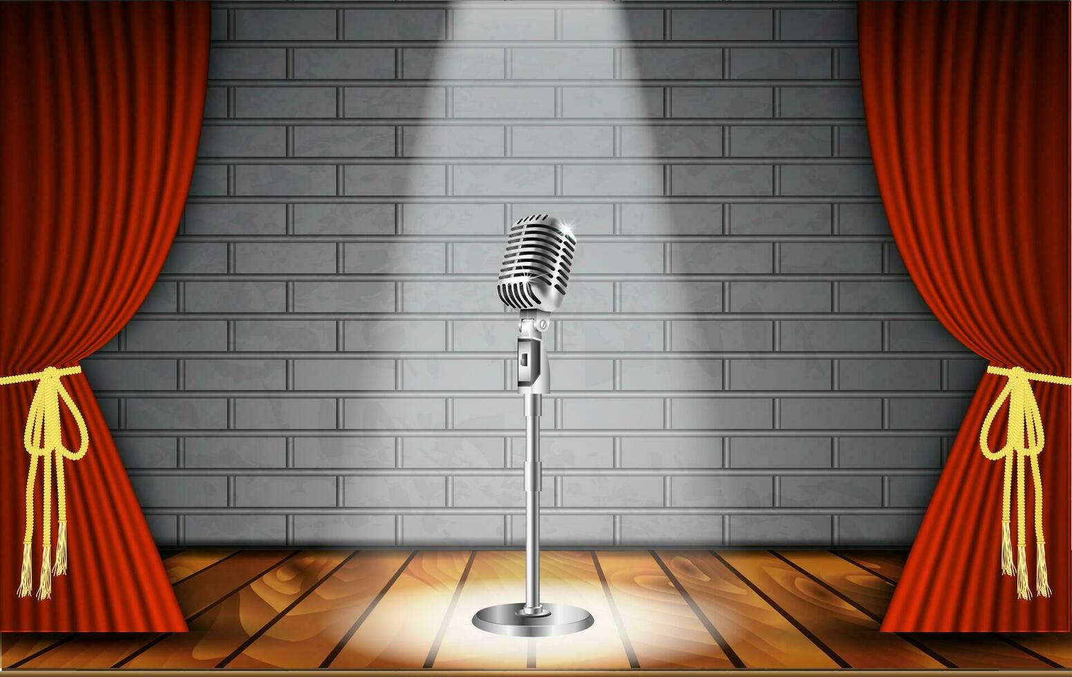 Microphone and red curtain vector